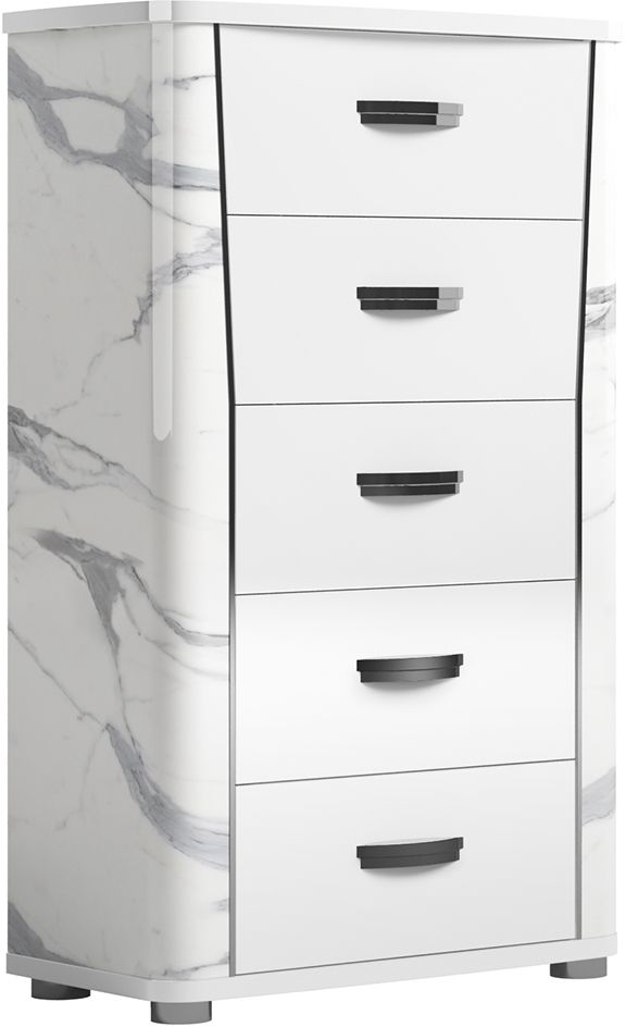 Product photograph of Status Anna Night White Italian 5 Drawer Tall Chest from Choice Furniture Superstore.